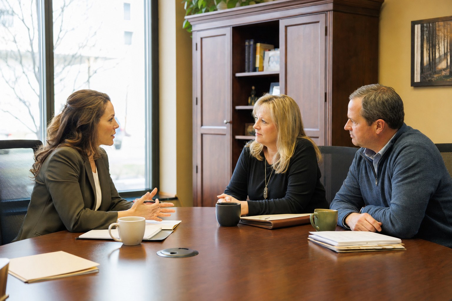 Adviser meeting with business owners around a table